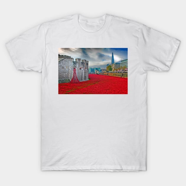 Tower of London Red Poppies England UK T-Shirt by Andy Evans Photos